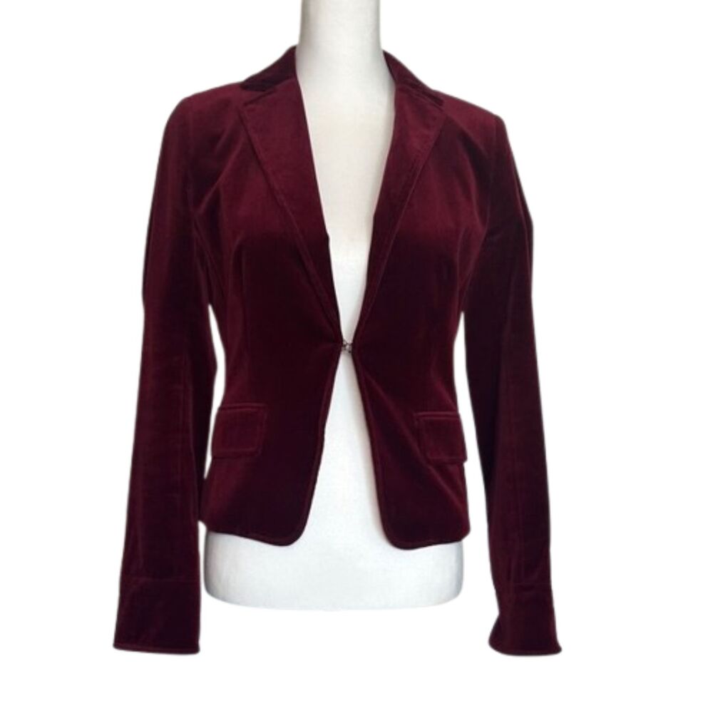 J.Crew Ecole Red Velvet Blazer Womens 2 Clasp Closure Career Vamp Goth Business